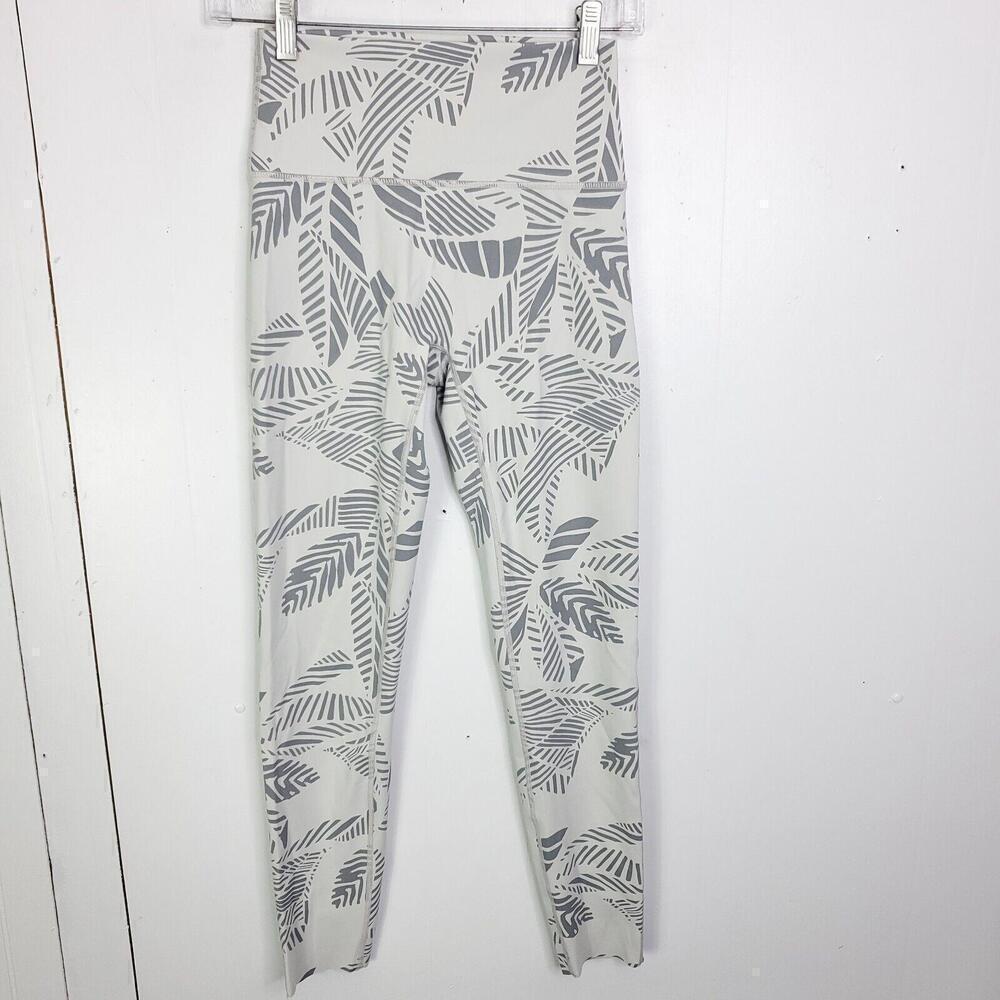 Aerie Pants WOmens M Leggings 7/8 Length Mid Rise Palm Leaves Neutral Leisure